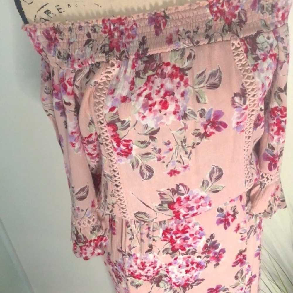En Creme Pink Floral Off the Shoulder Dress - image 3
