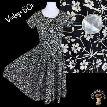 Vintage 50s 60s Rockabilly Dress MidCentury Flora… - image 1