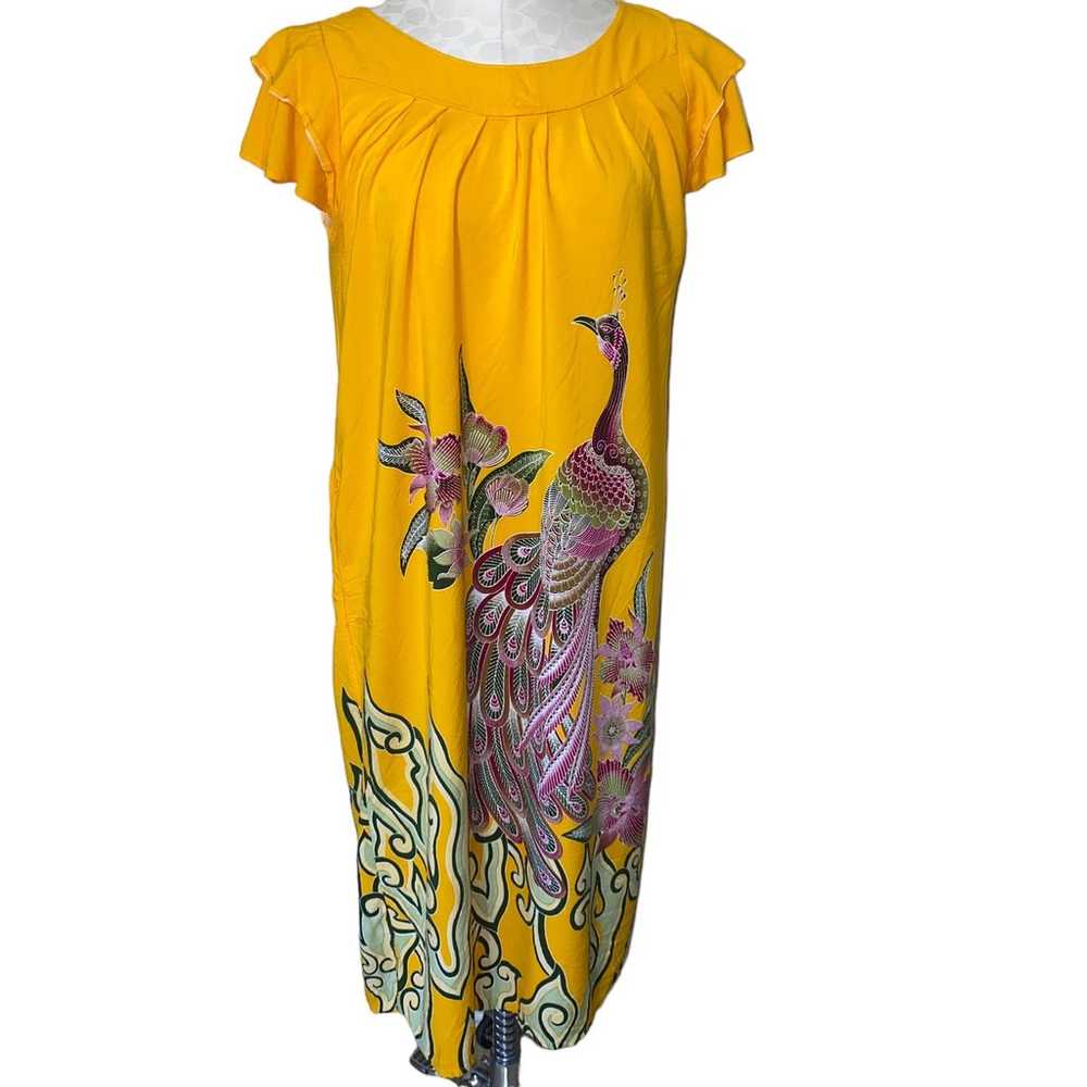 Boho Indie Floral Peacock Print Bright Colored Dr… - image 7