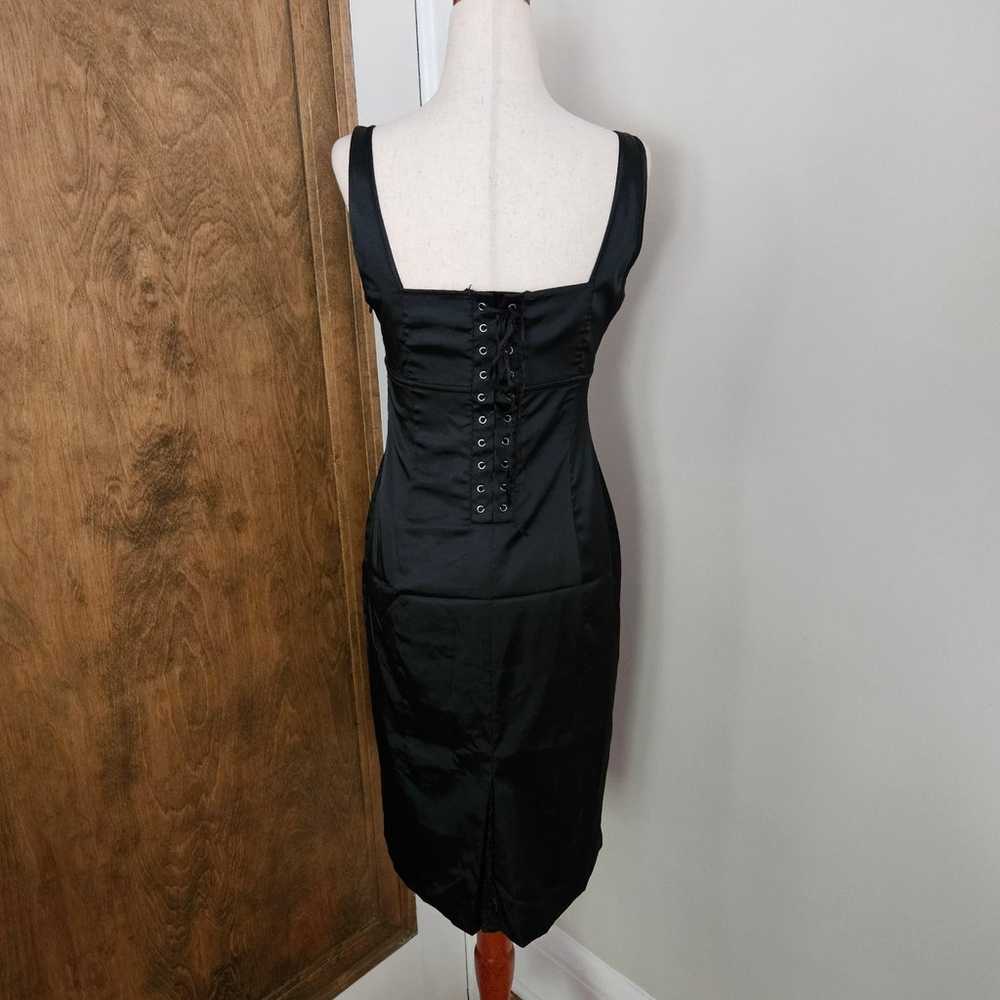 Vintage 00s Y2k Black Satin Mini Dress Corset Lac… - image 6