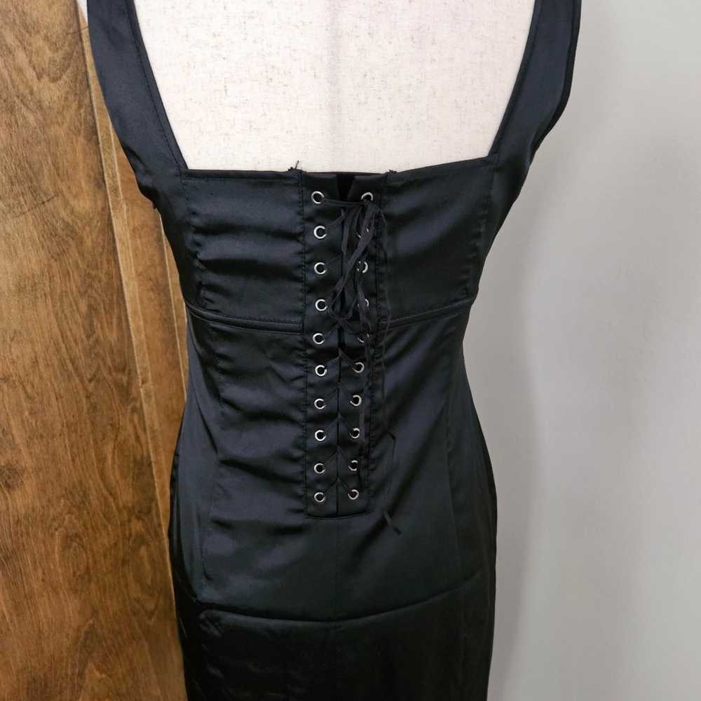 Vintage 00s Y2k Black Satin Mini Dress Corset Lac… - image 7