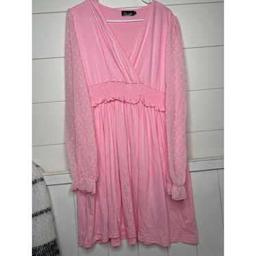 For G and PL, Pink Long Sheer Sleeved V-Neck Dres… - image 1