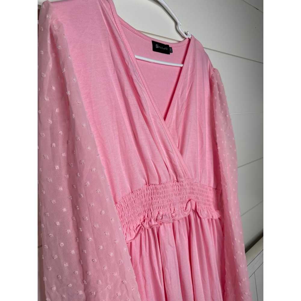 For G and PL, Pink Long Sheer Sleeved V-Neck Dres… - image 2