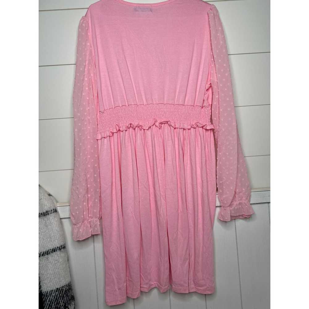 For G and PL, Pink Long Sheer Sleeved V-Neck Dres… - image 3