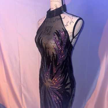 Sequin-detailed black sheer dress. - image 1