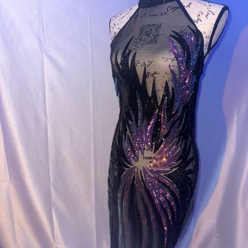 Sequin-detailed black sheer dress. - image 3