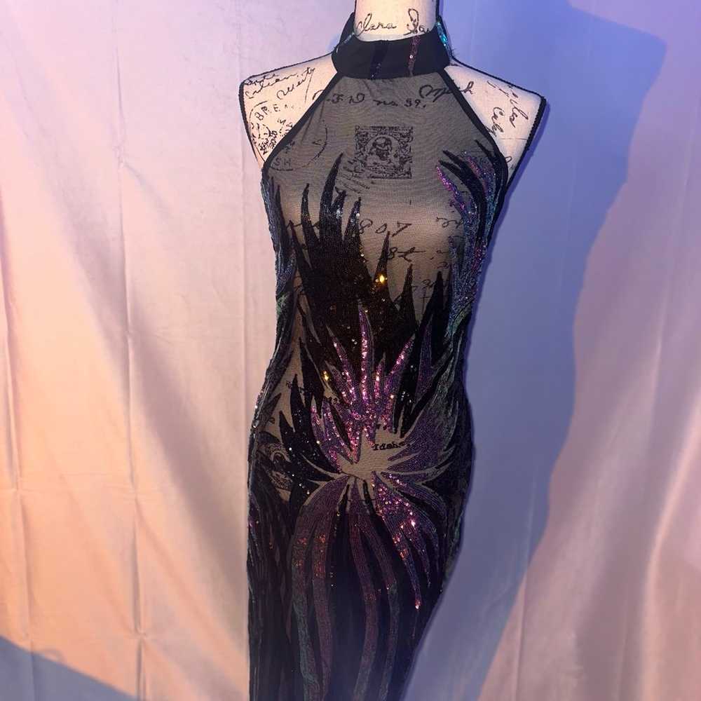 Sequin-detailed black sheer dress. - image 4