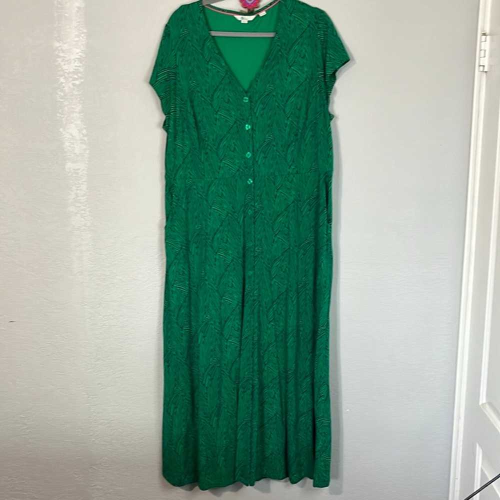 Boden Green Navy Leaf Pattern Maxi Dress 16/18L - image 1