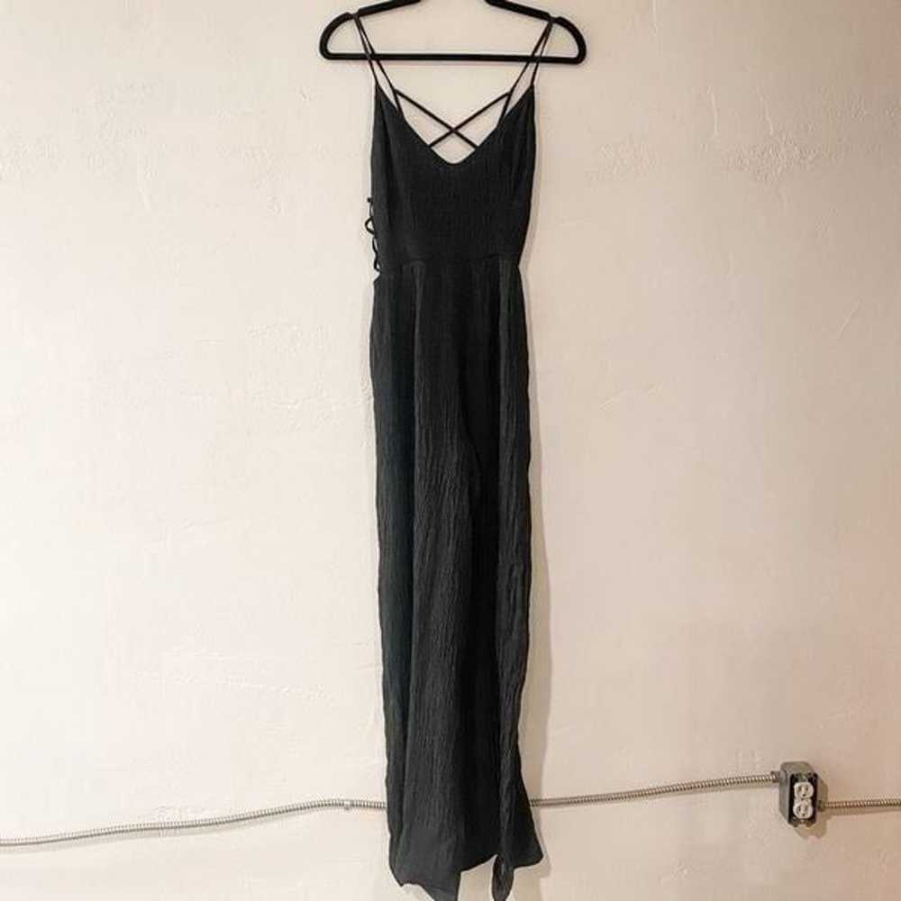 Line & Dot Strappy Linen Jumpsuit in Black - image 2