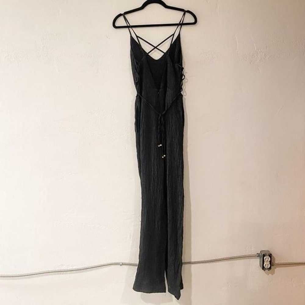 Line & Dot Strappy Linen Jumpsuit in Black - image 3