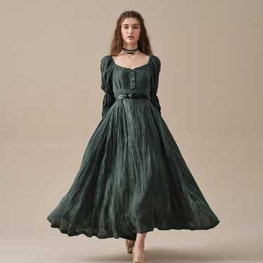 Corset Linen dress in Teal, regency dress, mediev… - image 1