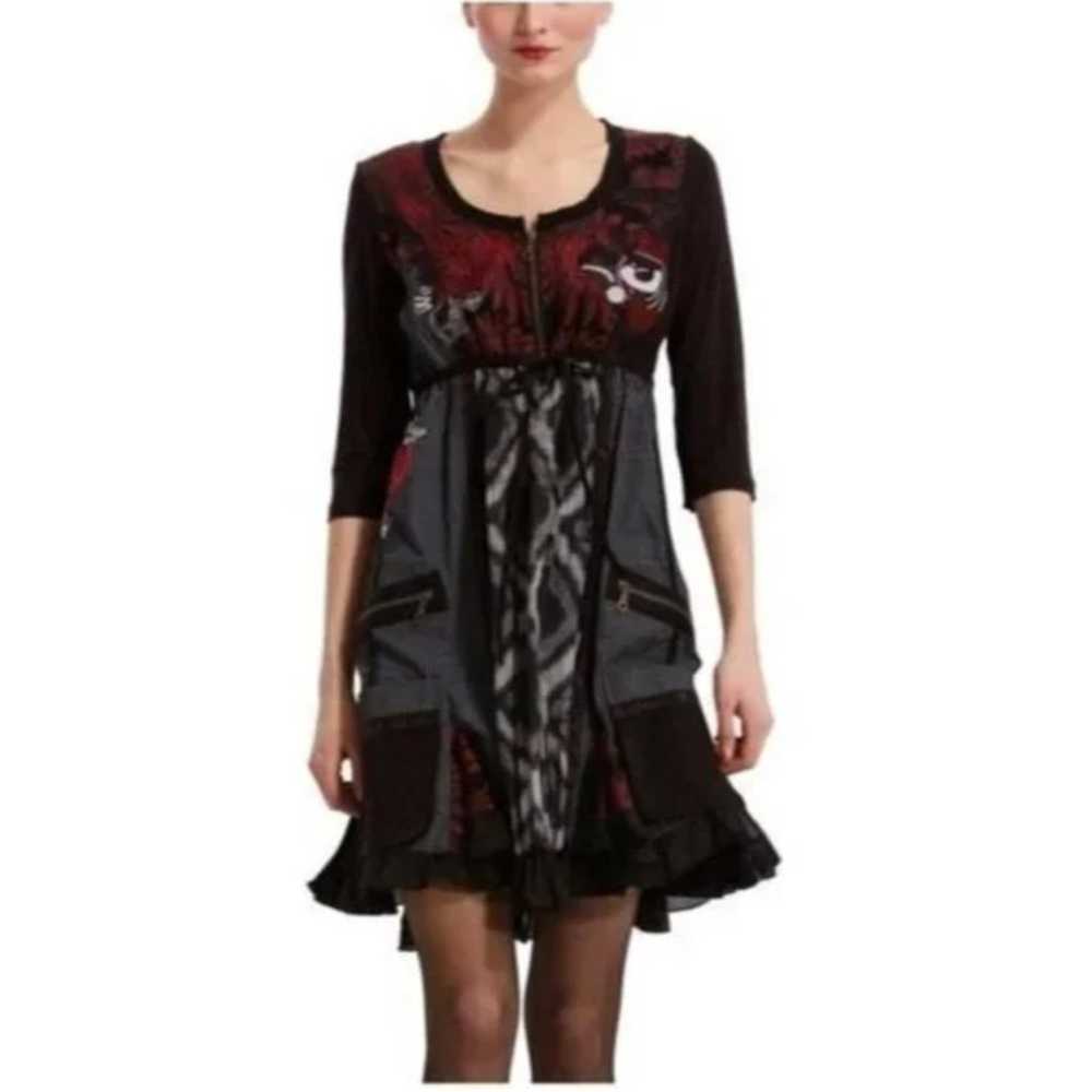 Desigual Black Red Gothic Dress | Size XS (36) - image 1