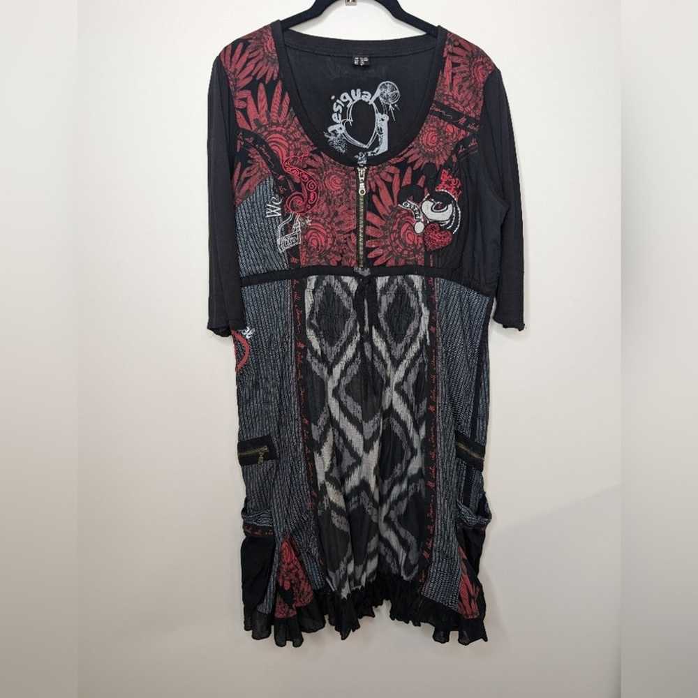 Desigual Black Red Gothic Dress | Size XS (36) - image 2