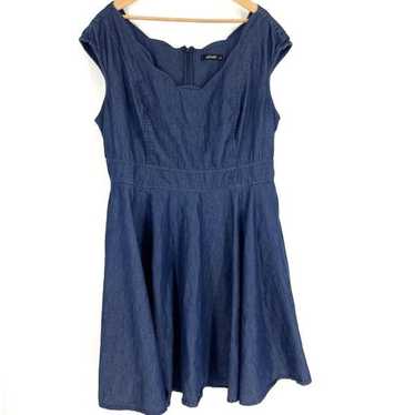 eShakti Dress Size 20W Blue Chambray Twirl Pocket… - image 1