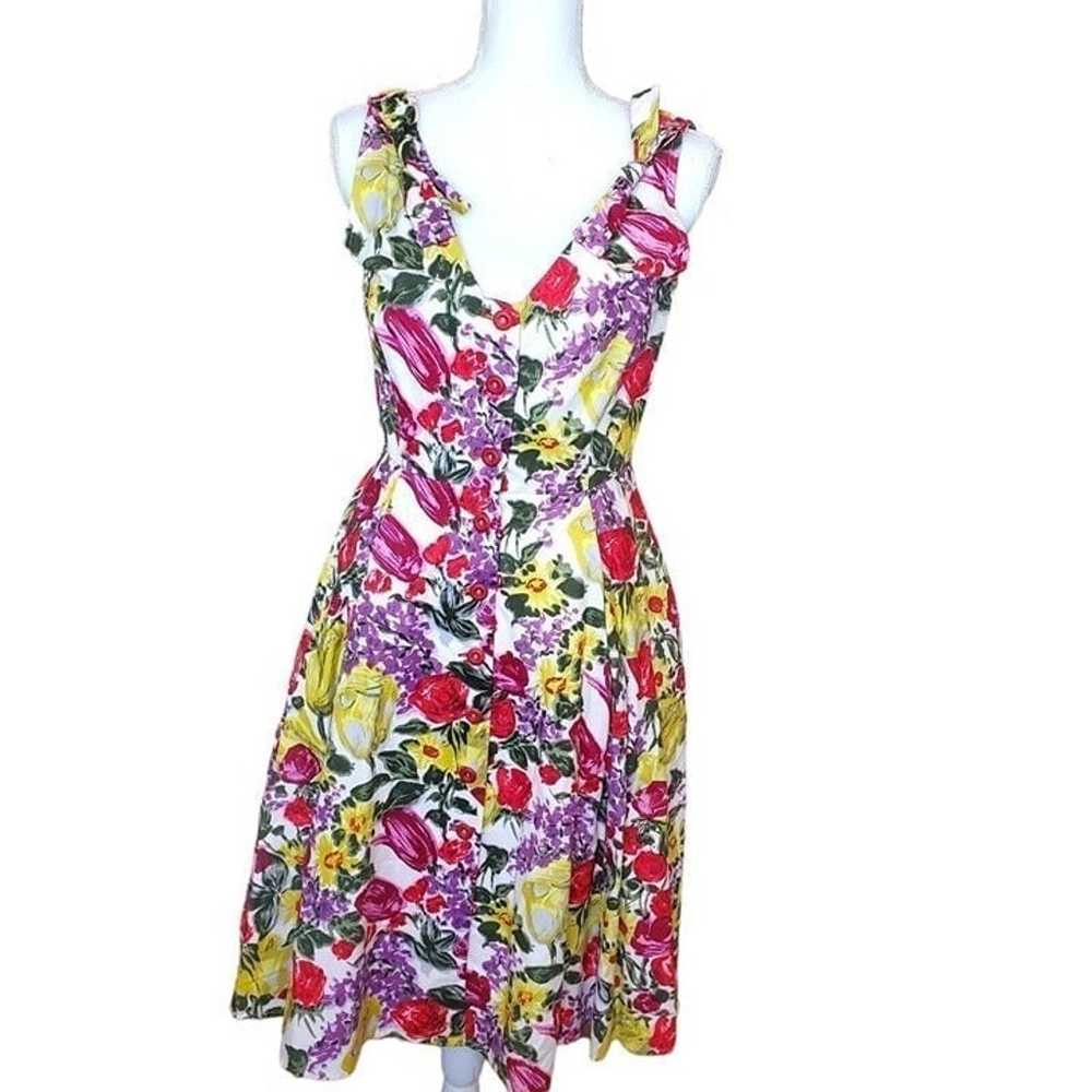 Vintage 90s Bright Floral Fit N Flare Tea Dress S… - image 2