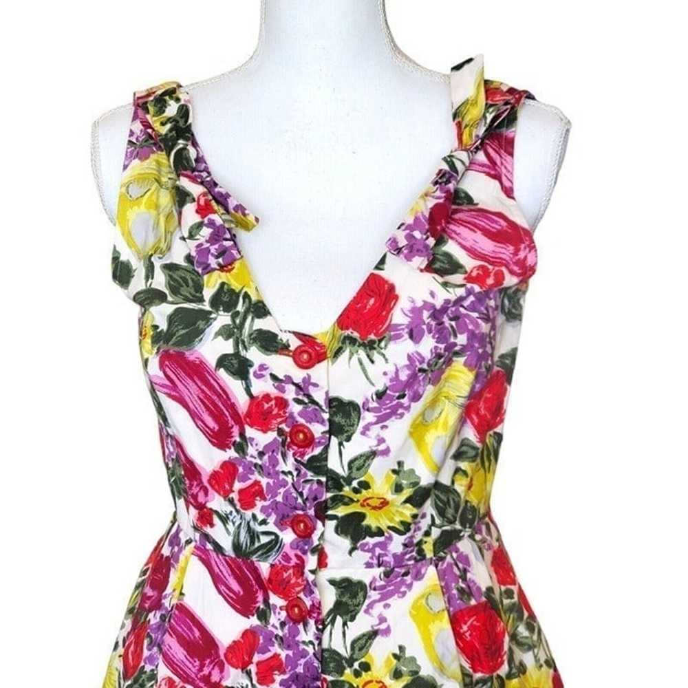 Vintage 90s Bright Floral Fit N Flare Tea Dress S… - image 3
