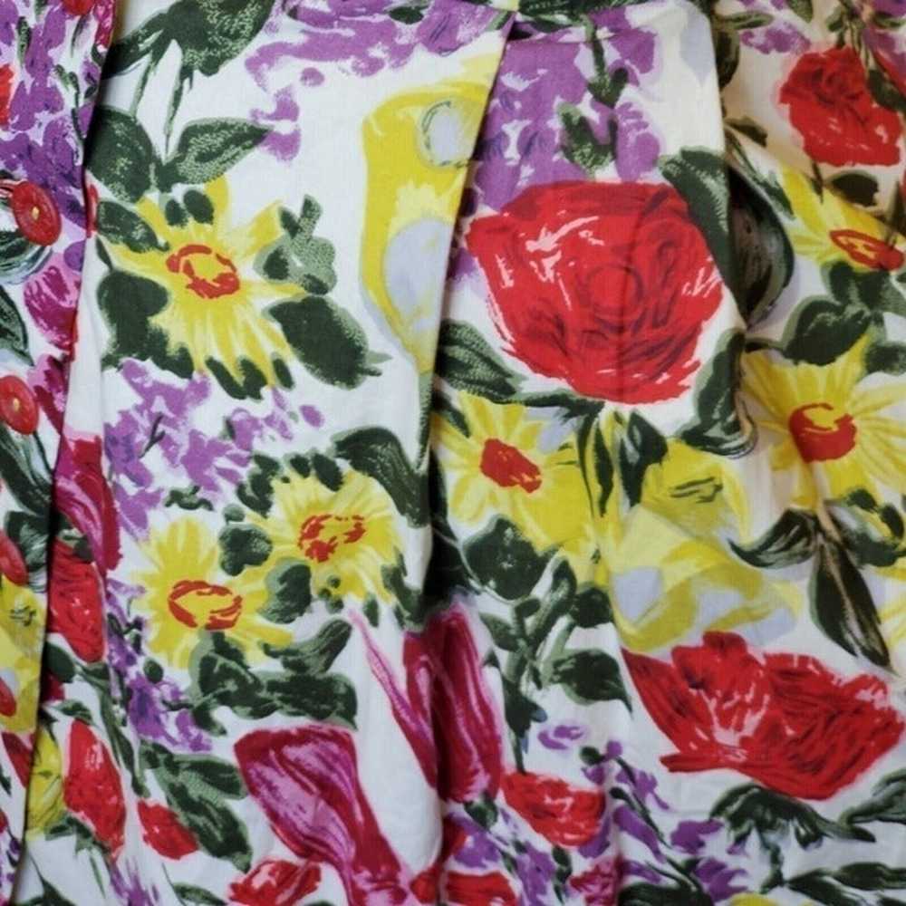 Vintage 90s Bright Floral Fit N Flare Tea Dress S… - image 5