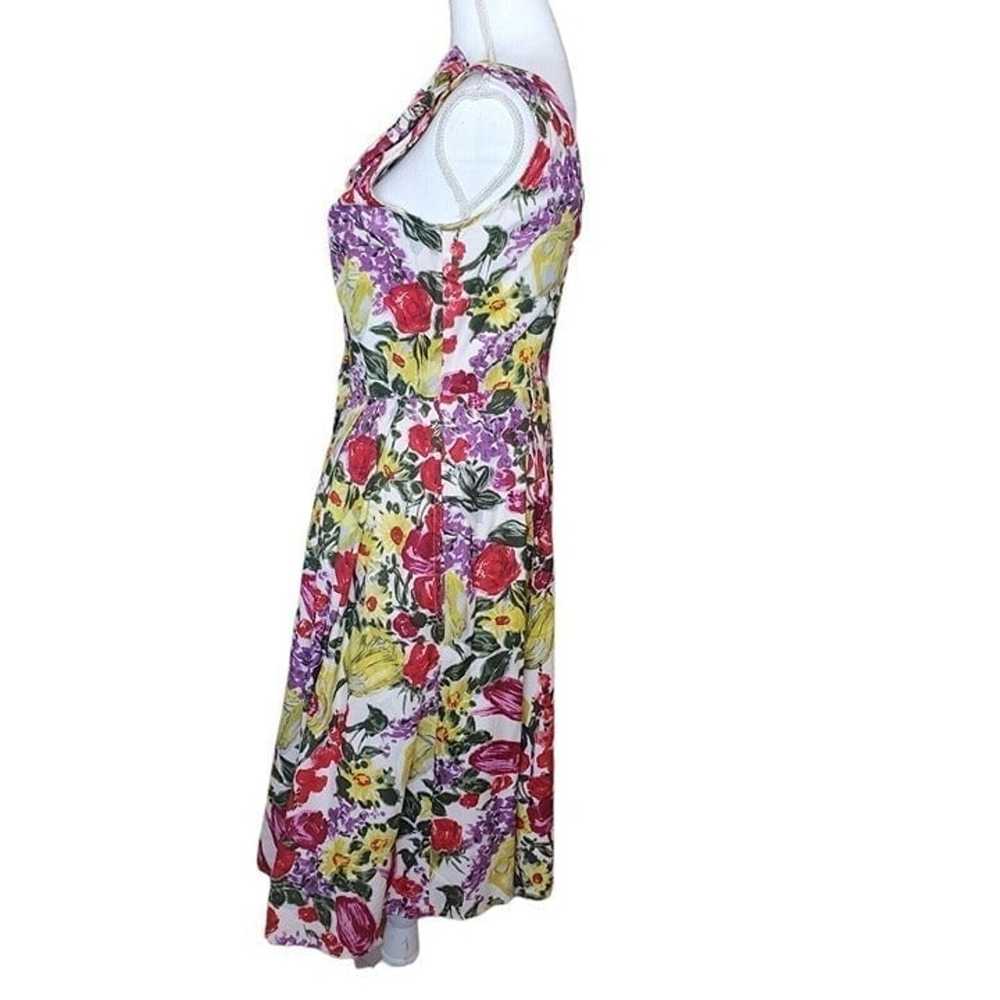 Vintage 90s Bright Floral Fit N Flare Tea Dress S… - image 8