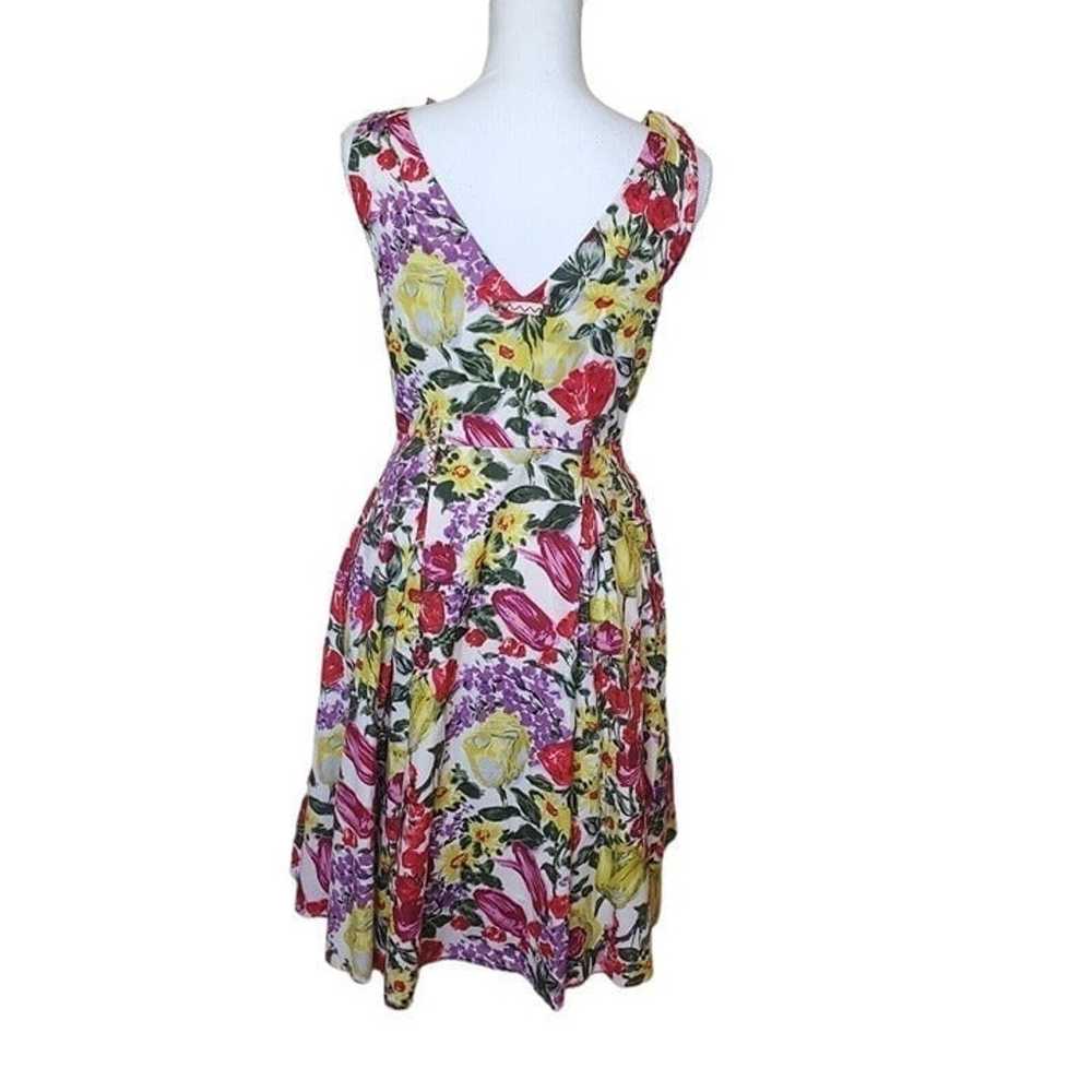 Vintage 90s Bright Floral Fit N Flare Tea Dress S… - image 9