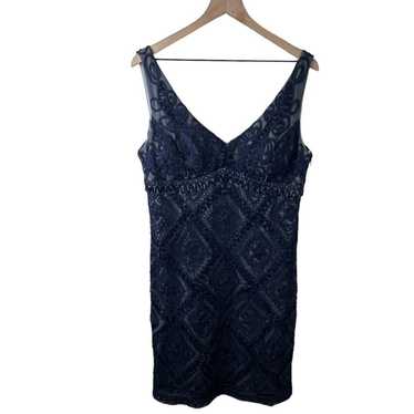 Adrianna Papell Womens Blue Crocheted V Neck Slee… - image 1