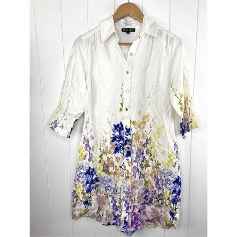 Boho Chic Button Down Floral Tunic Dress Size S - image 1