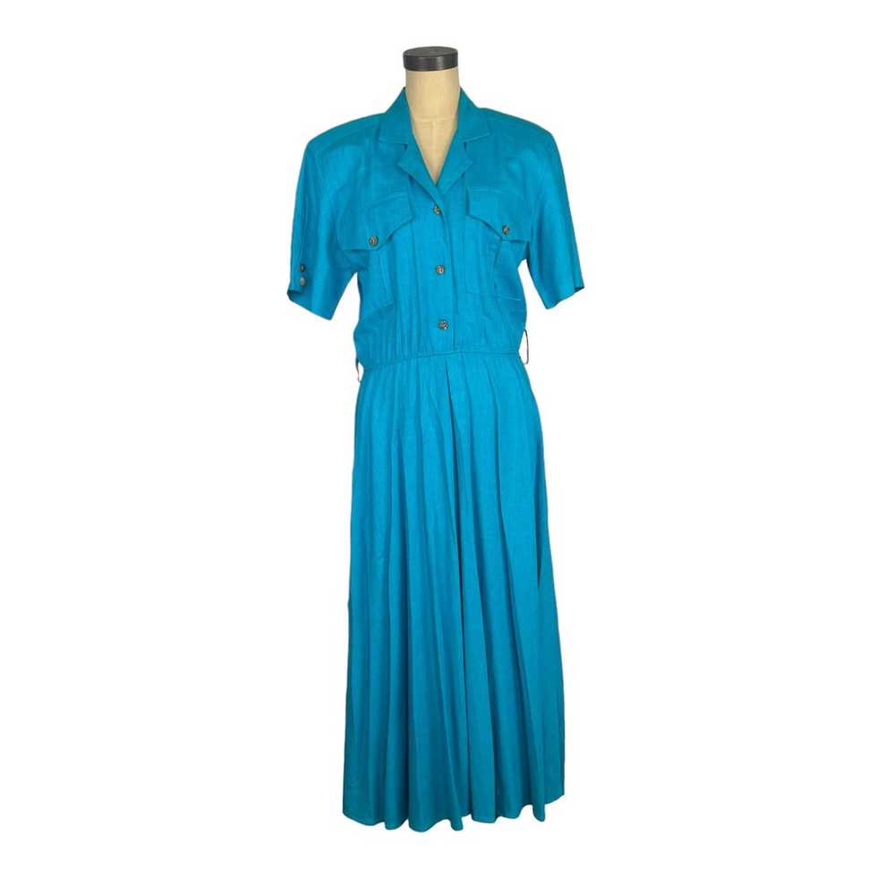 Vintage 80s bright blue linen blend women’s maxi … - image 1