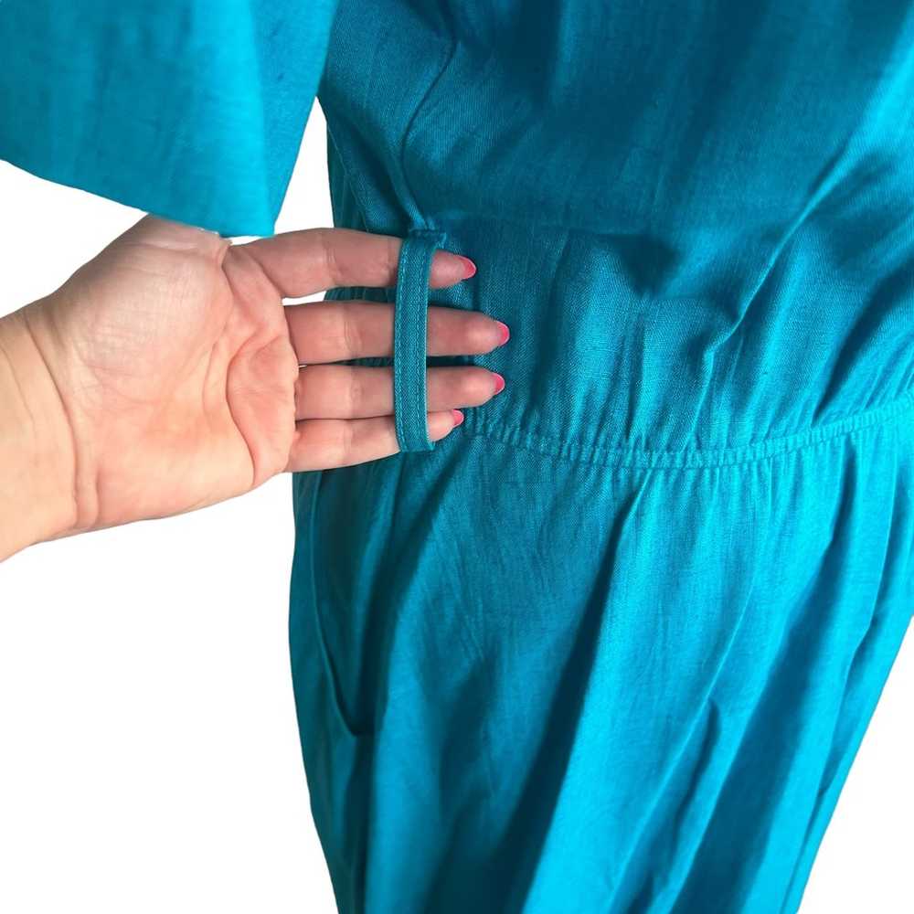 Vintage 80s bright blue linen blend women’s maxi … - image 2