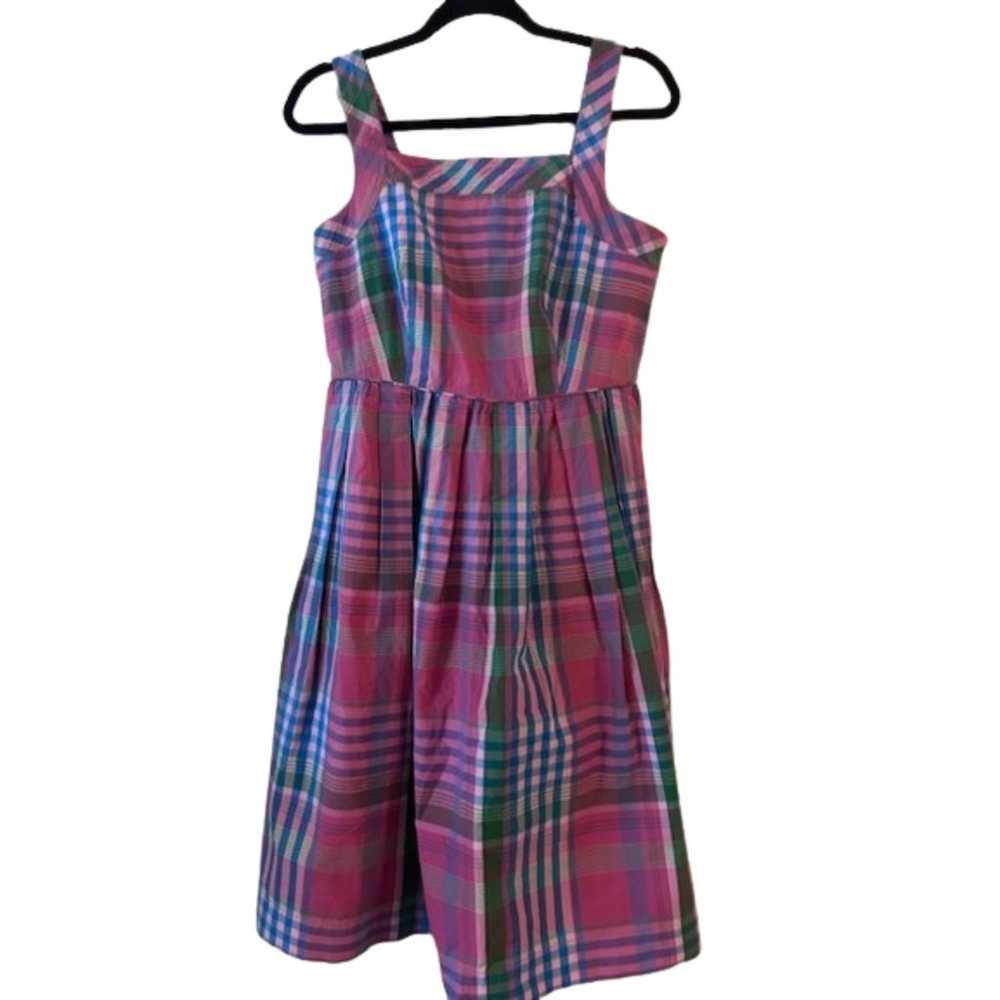 J. Crew Apron Midi Sundress in Magenta Plaid Cott… - image 2