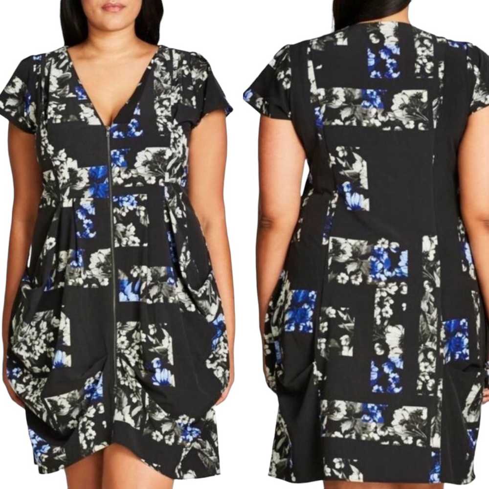 City Chic Floral Print Dress Fit & Flare Full Zip… - image 1