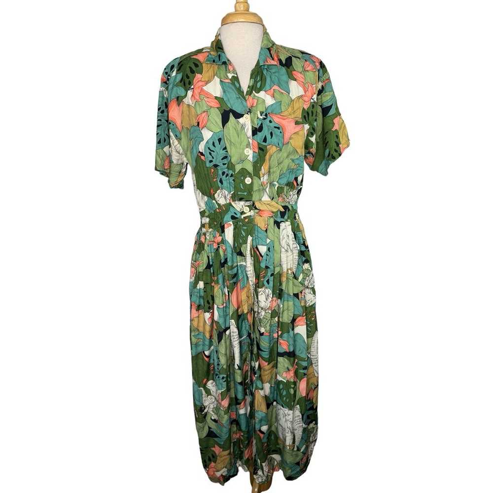 CAROL ANDERSON 80s Vintage Tropical Safari Dress … - image 1