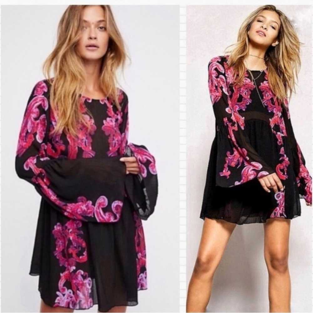 Free People Intimately Free Pink Black Floral Min… - image 1