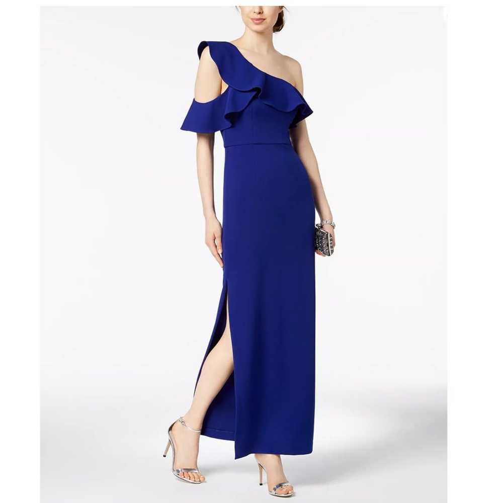 Betsy & Adam Ruffled One-Shoulder Gown - image 1