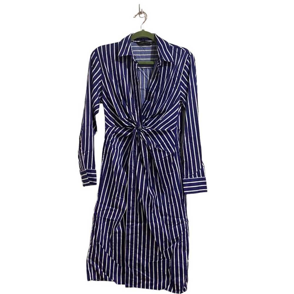 Zara Woman Blue Striped Button Front Midi Shirt D… - image 2