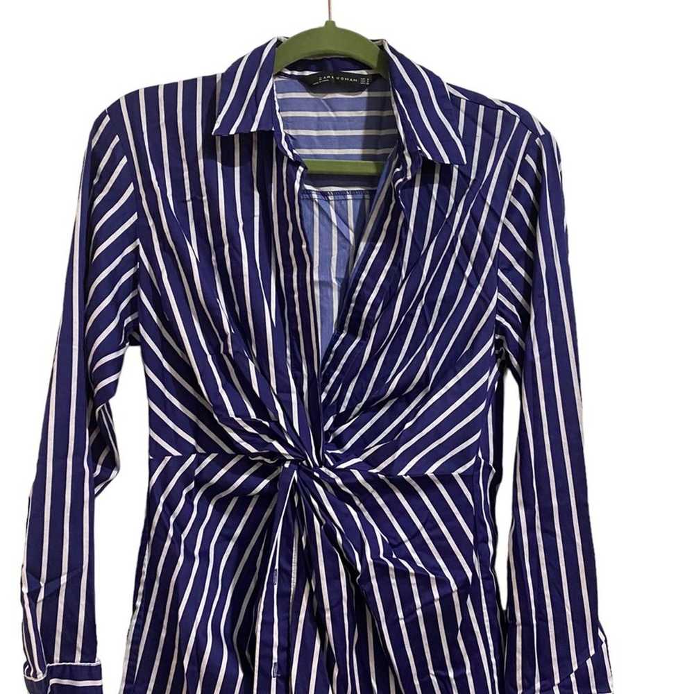 Zara Woman Blue Striped Button Front Midi Shirt D… - image 4