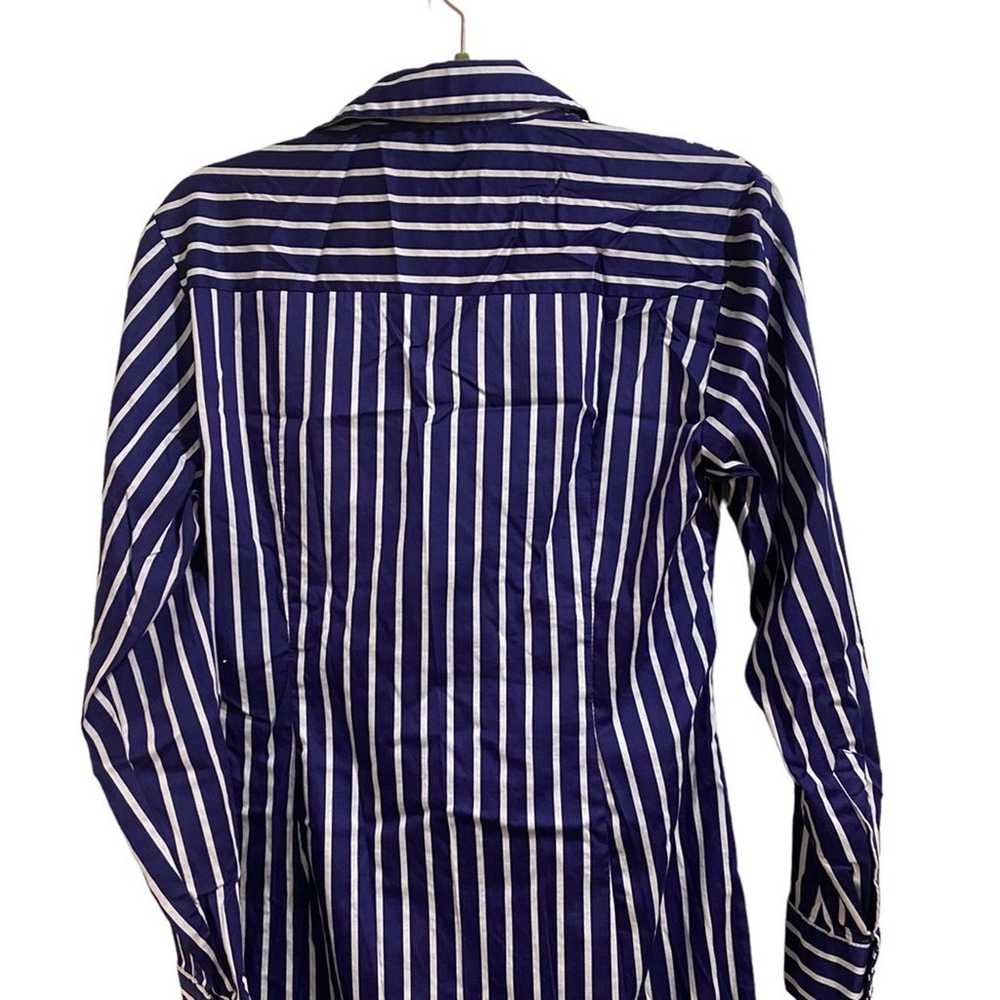 Zara Woman Blue Striped Button Front Midi Shirt D… - image 9