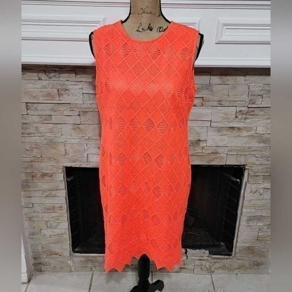 Donna Morgan Neon orange crocheted lace overlay d… - image 1