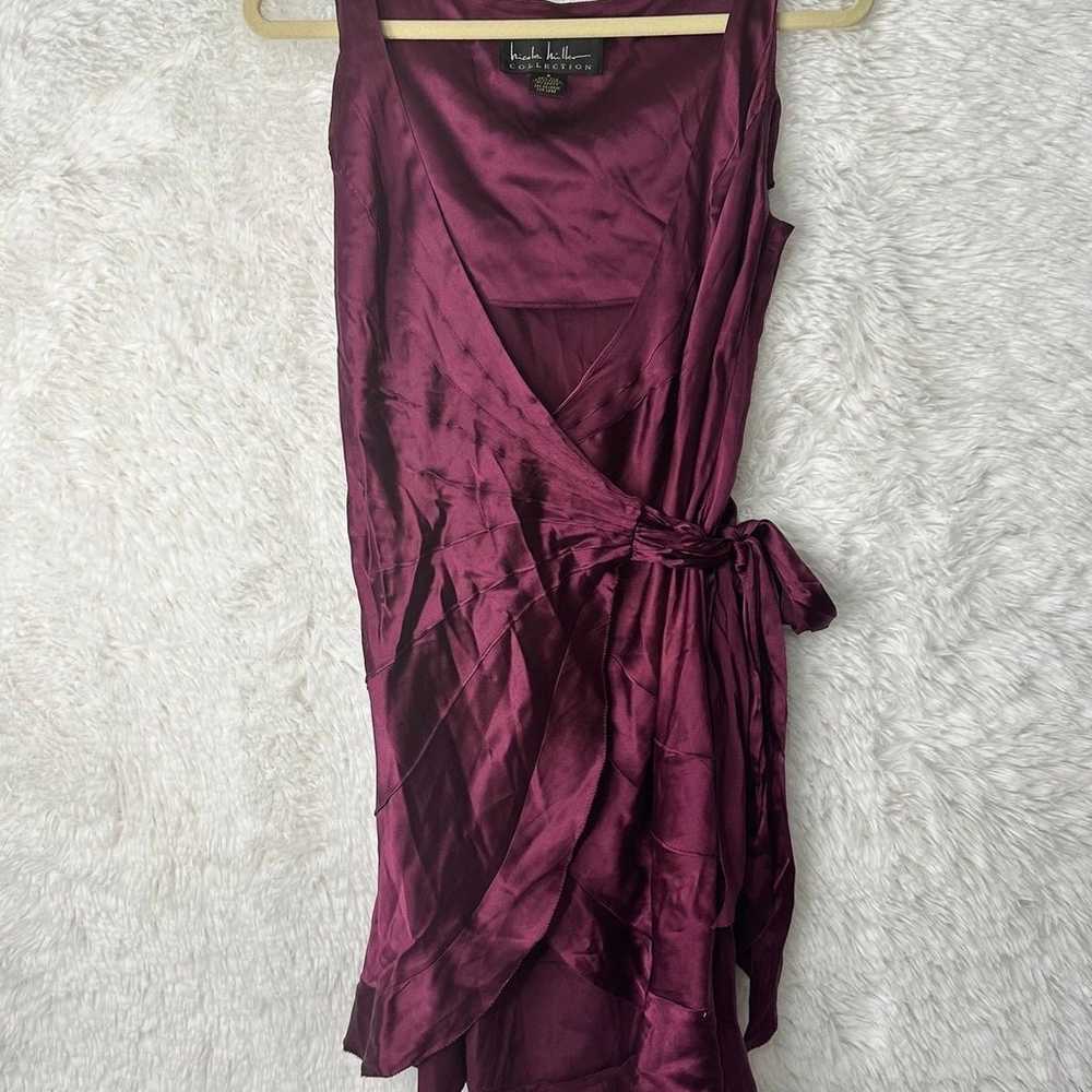 Nicole Miller Collection Silk Burgundy Wrap Dress… - image 1