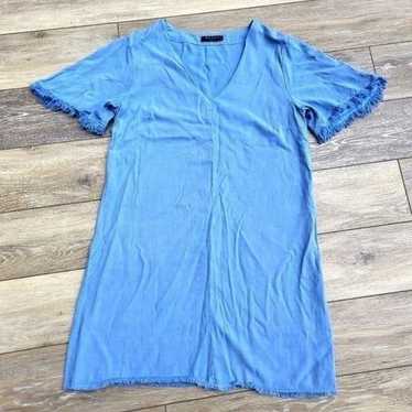 Maven West short sleeve A line dress, v neck blue… - image 1