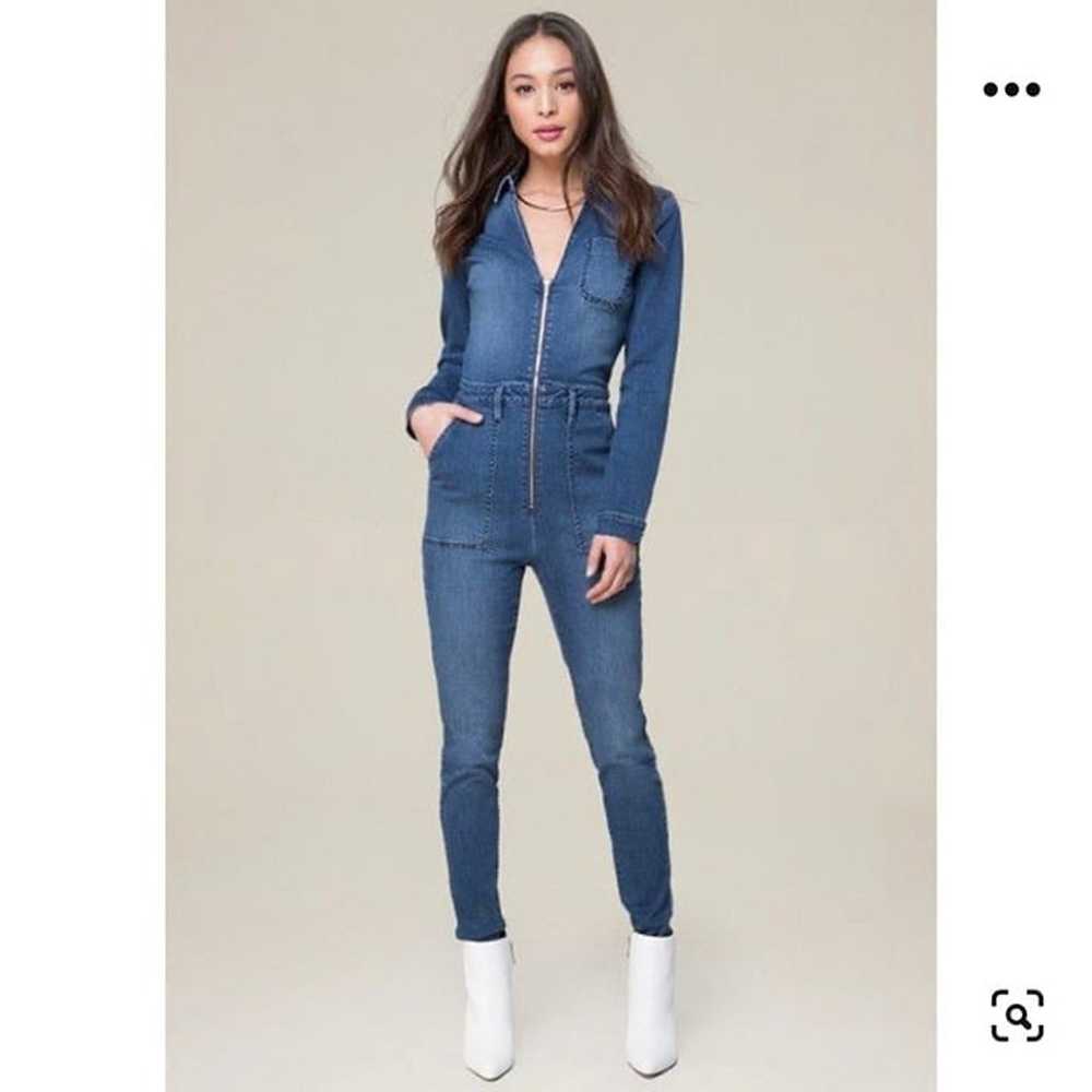 Bebe Denim Jumpsuit Zip Up Skinny Leg Long Sleeve… - image 1