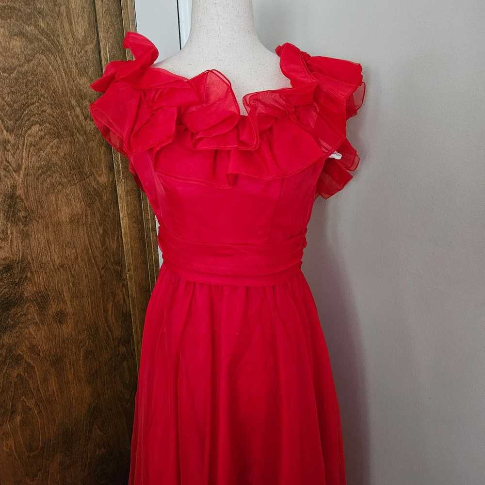 Vintage Red Ciffon 70s Handmade Prom Dress Empire… - image 2