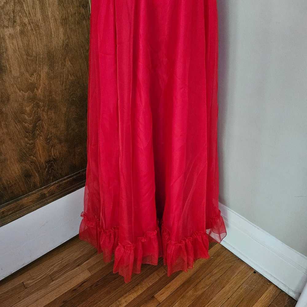 Vintage Red Ciffon 70s Handmade Prom Dress Empire… - image 3