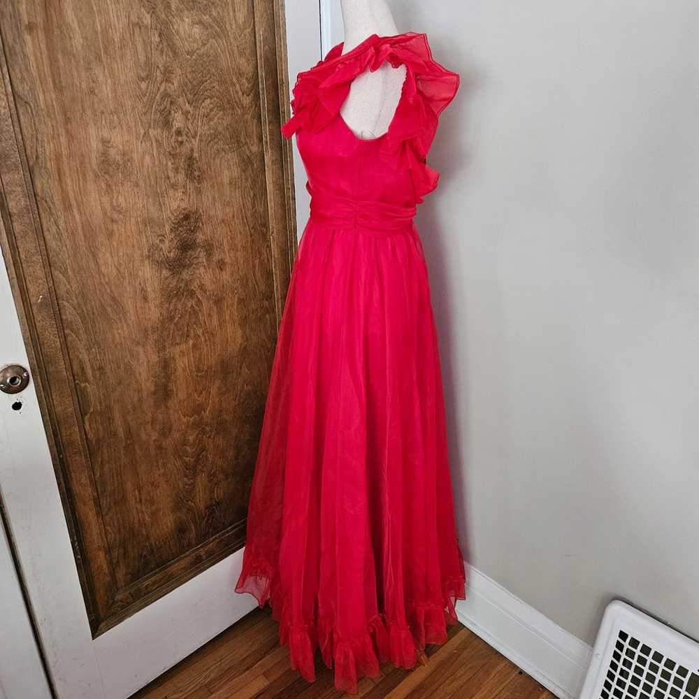 Vintage Red Ciffon 70s Handmade Prom Dress Empire… - image 4