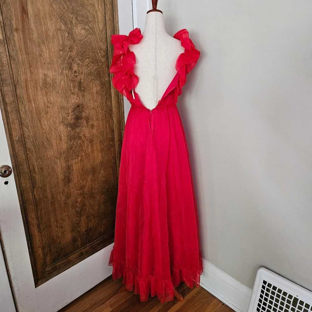 Vintage Red Ciffon 70s Handmade Prom Dress Empire… - image 5