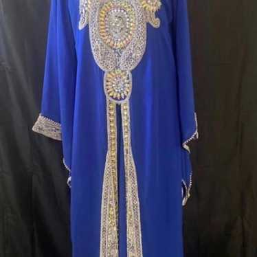 Royal bluebeaded kaftan arabian  dress jalabiya ab