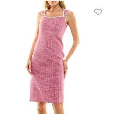 Nicole Miller Tweed Sheath Dress Pink White - Sz 1