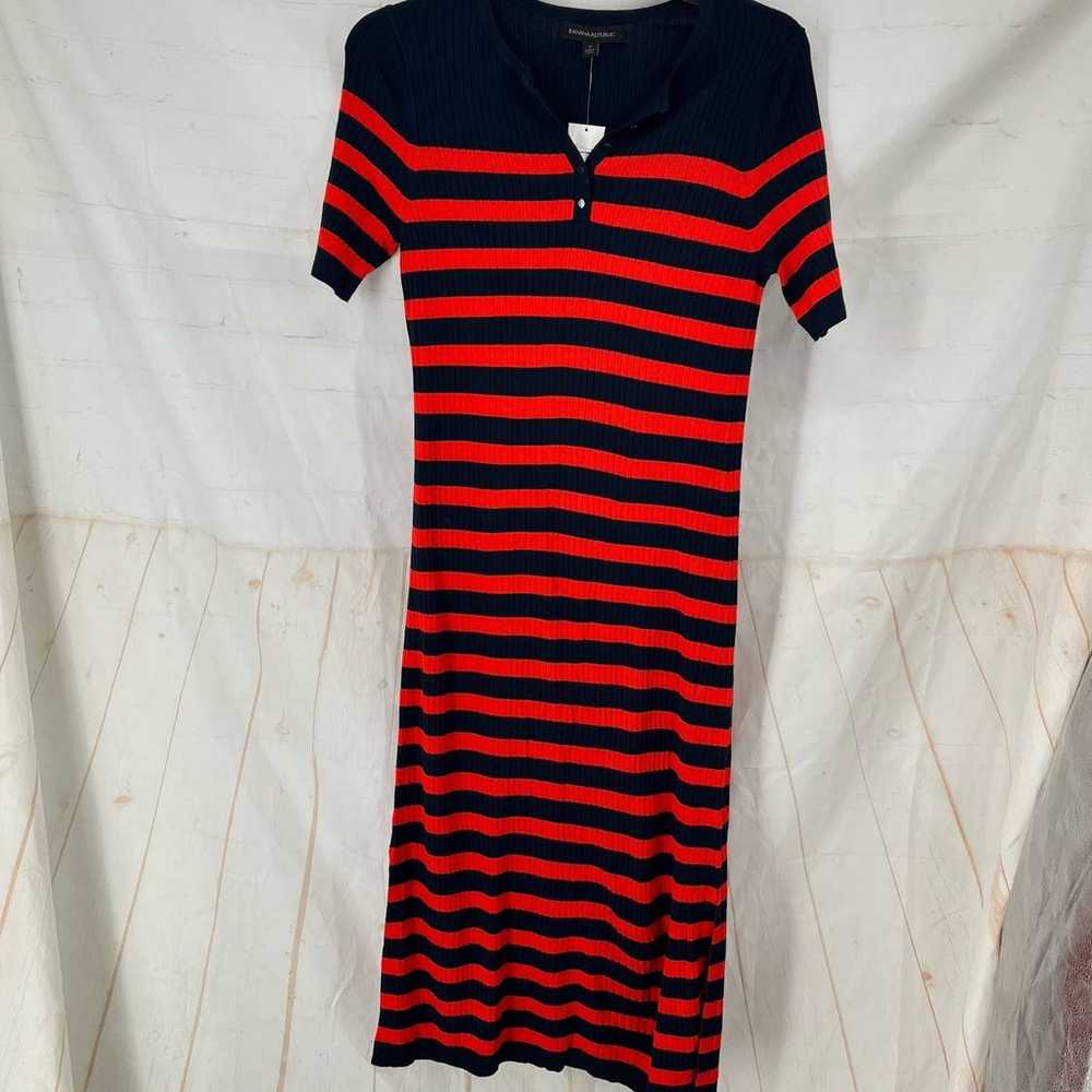 Banana Republic Stripe Knit Henley Midi red/ navy… - image 2