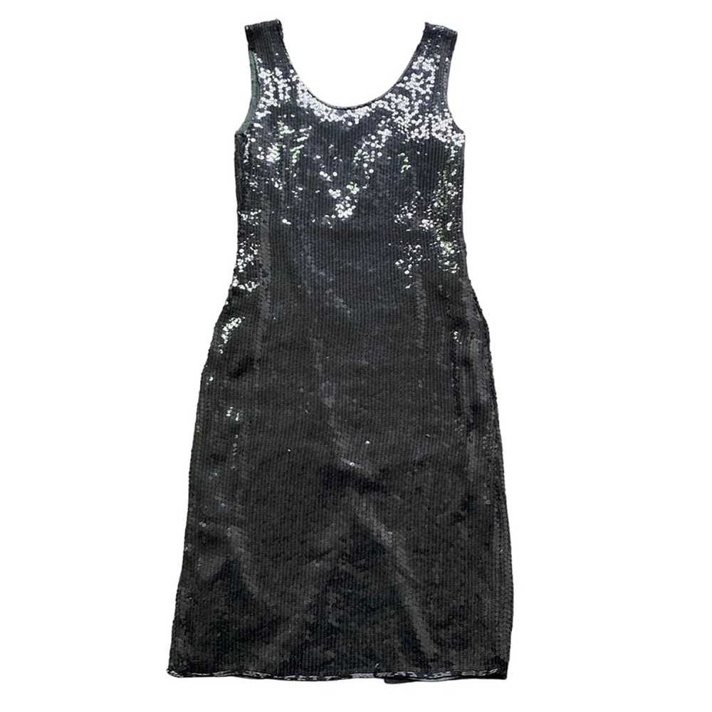 VINTAGE Black Sequin Slip Dress Size 6 - image 1