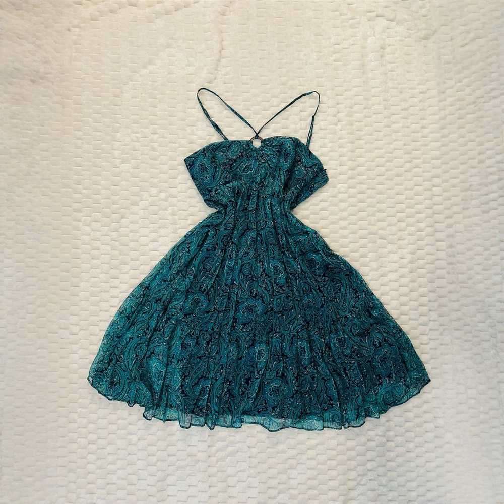 Y2K Silk Blue Paisley Print Halter Dress - image 2