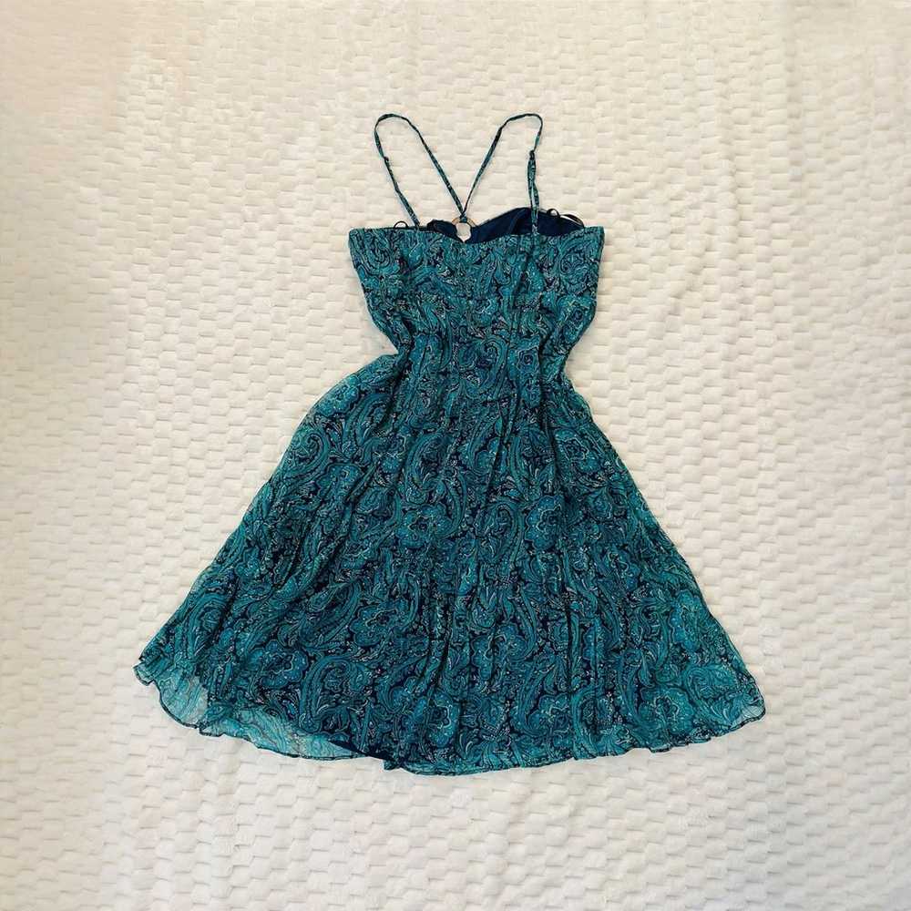 Y2K Silk Blue Paisley Print Halter Dress - image 5
