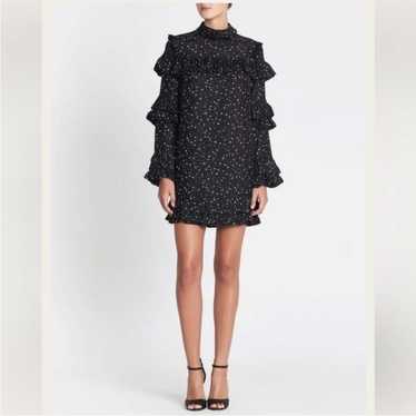Frame black silk tiered starry ruffled mini dress… - image 1